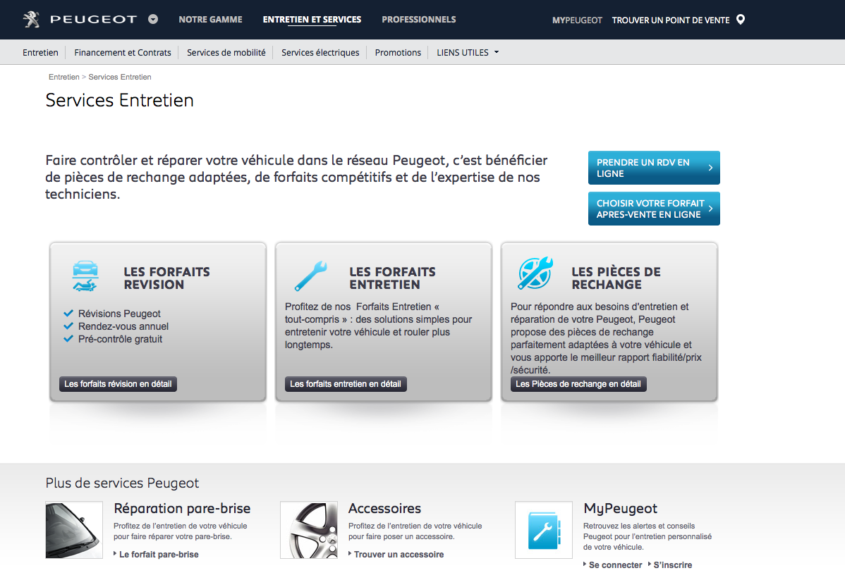 Capture d'écran site Peugeot