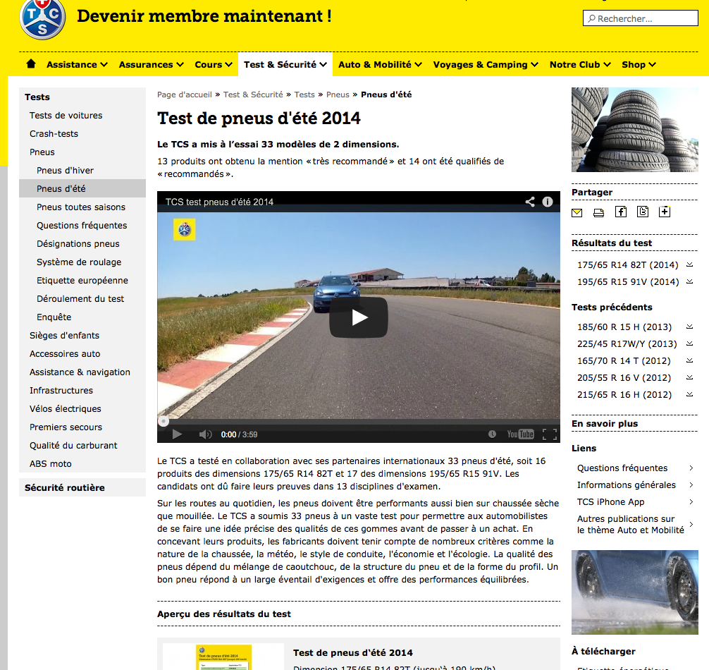 Capture d'écran TCS tests de pneus